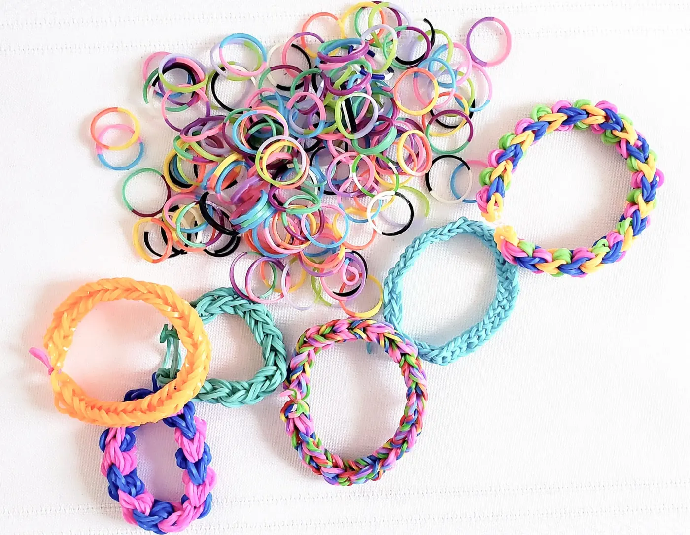 Colourful handmade loom band bracelets