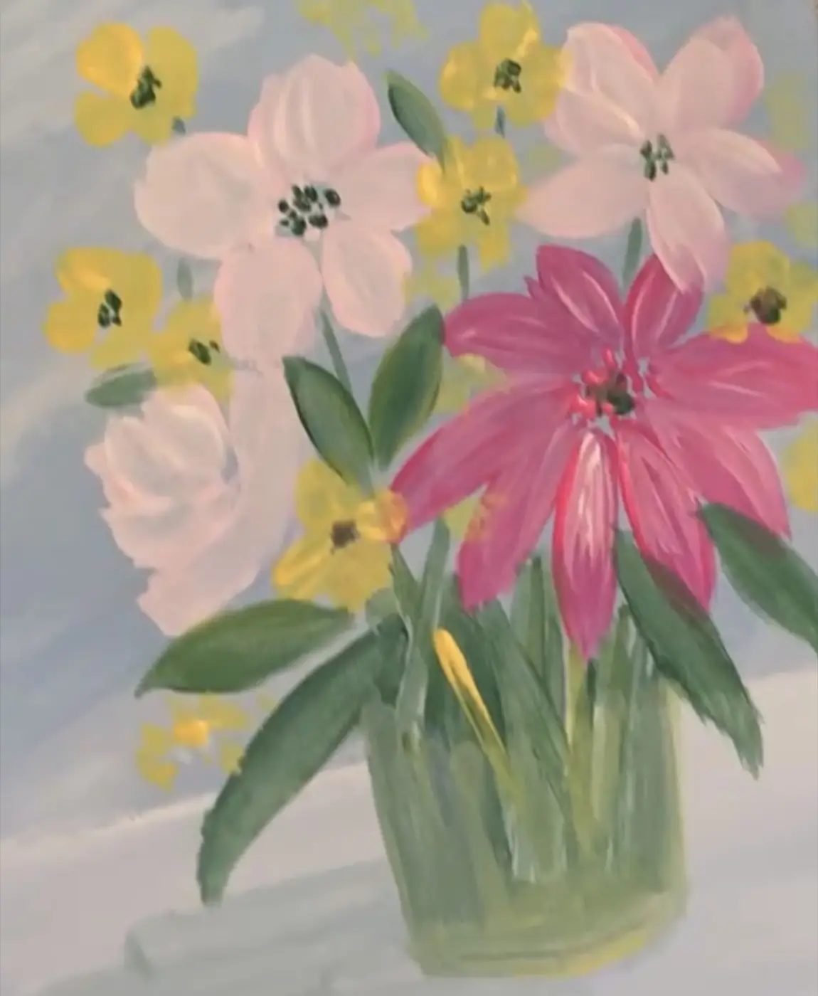 Painted flowers in a glass vase